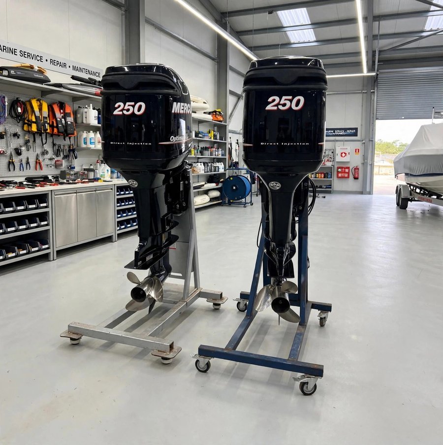 Twin 2012 Mercury Optimax 250HP outboard motors, actual photos