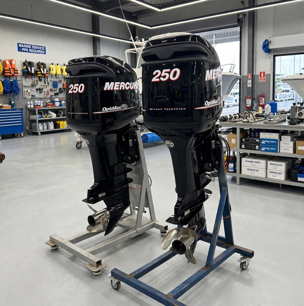 Twin 2012 Mercury Optimax 250HP outboard motors, actual photos — view 3